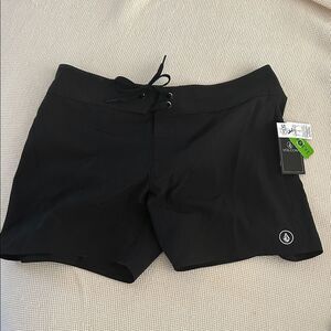 VOLCOM SIMPLY SOLID FRONT-TIE BOARDSHORTS, Black, Size 5, NWT